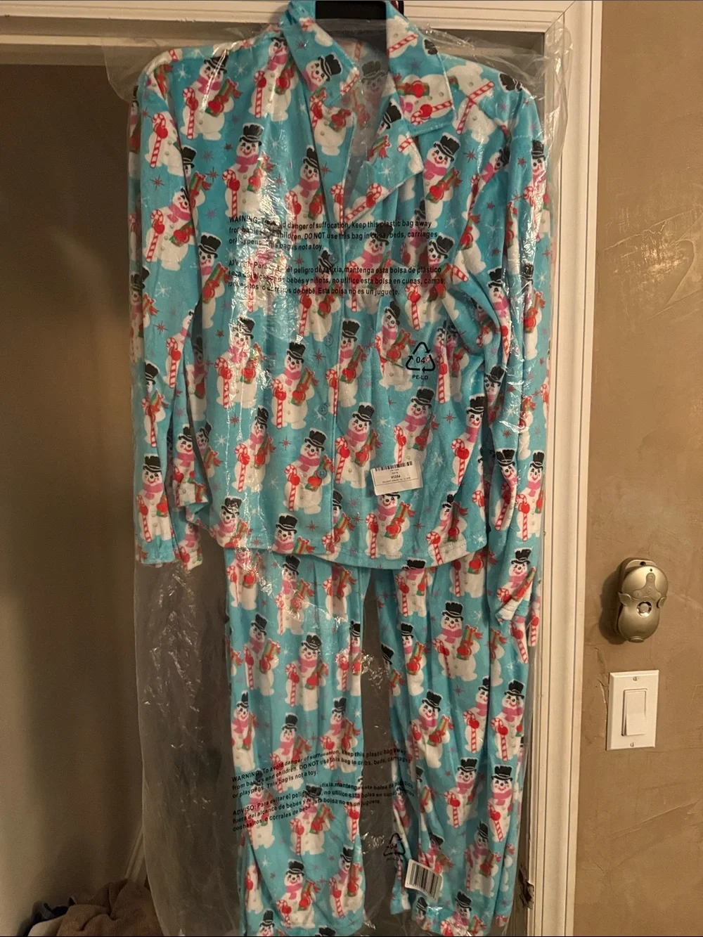 Women Snowman Print Pajama Set - Light Blue Size S 4-6